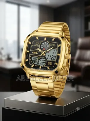 Fusli Retro Gold-Tone Analog-Digital Stainless Steel Watch