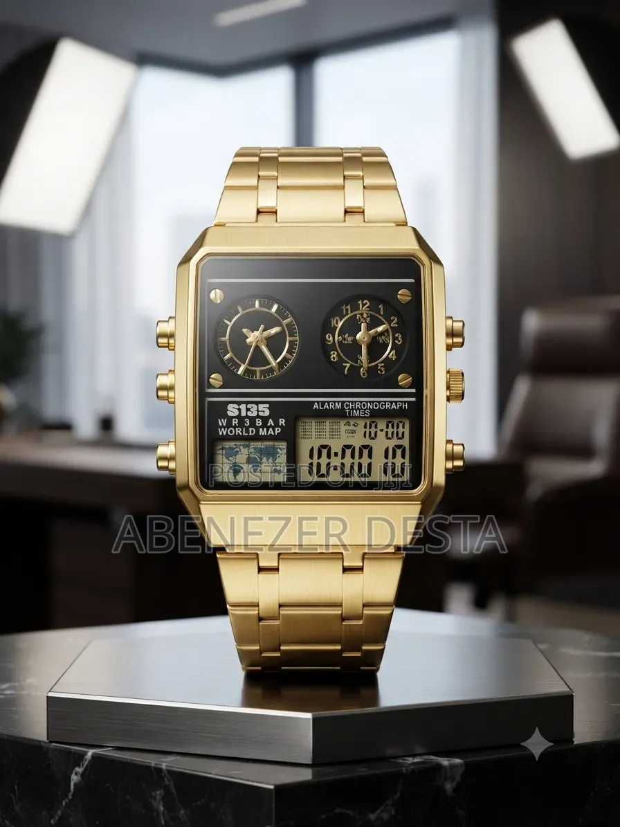 Watch Featuring a Prominent Gold-Toned Stainless Steel Band and Case.