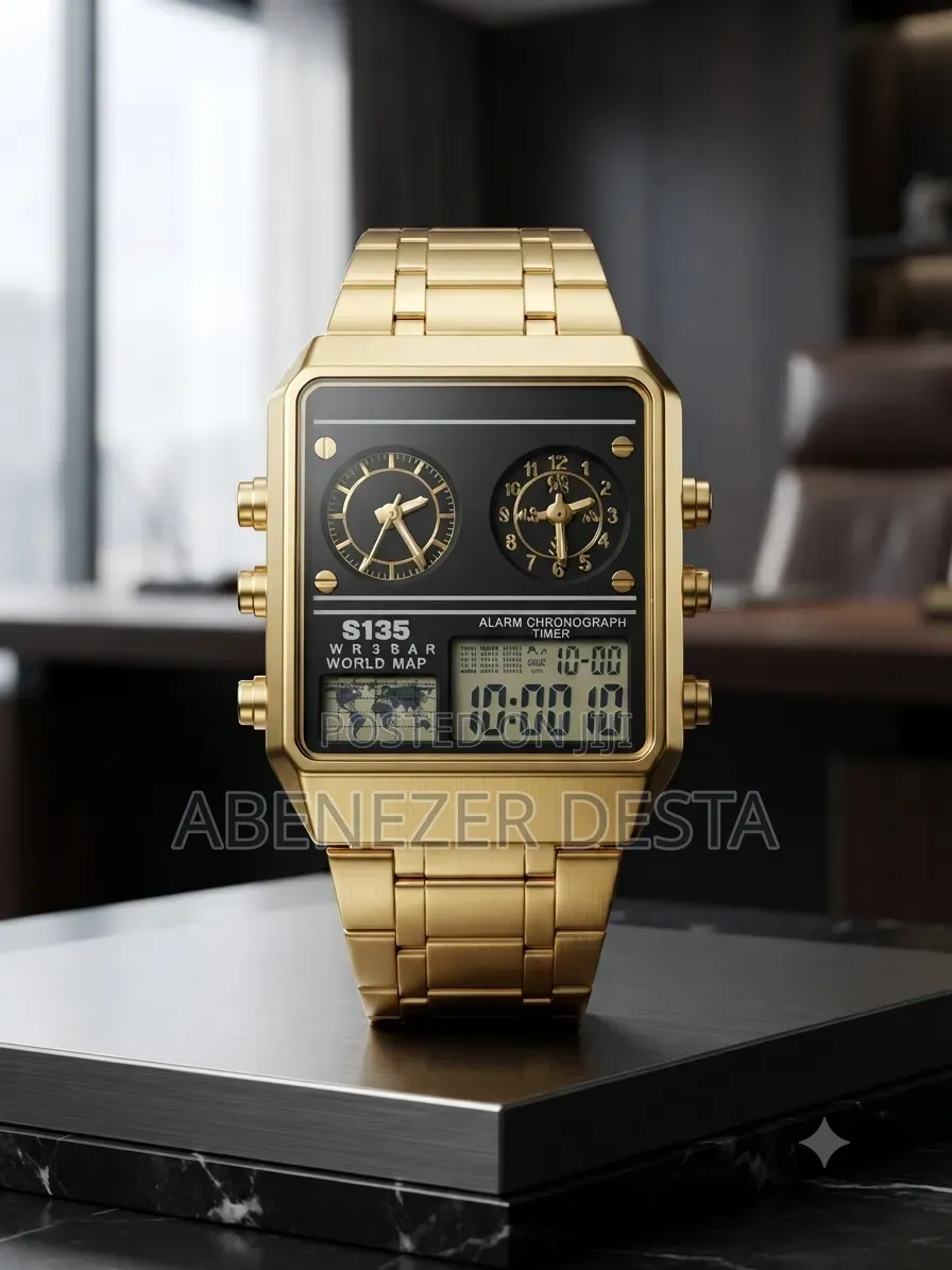 Watch Featuring a Prominent Gold-Toned Stainless Steel Band and Case.