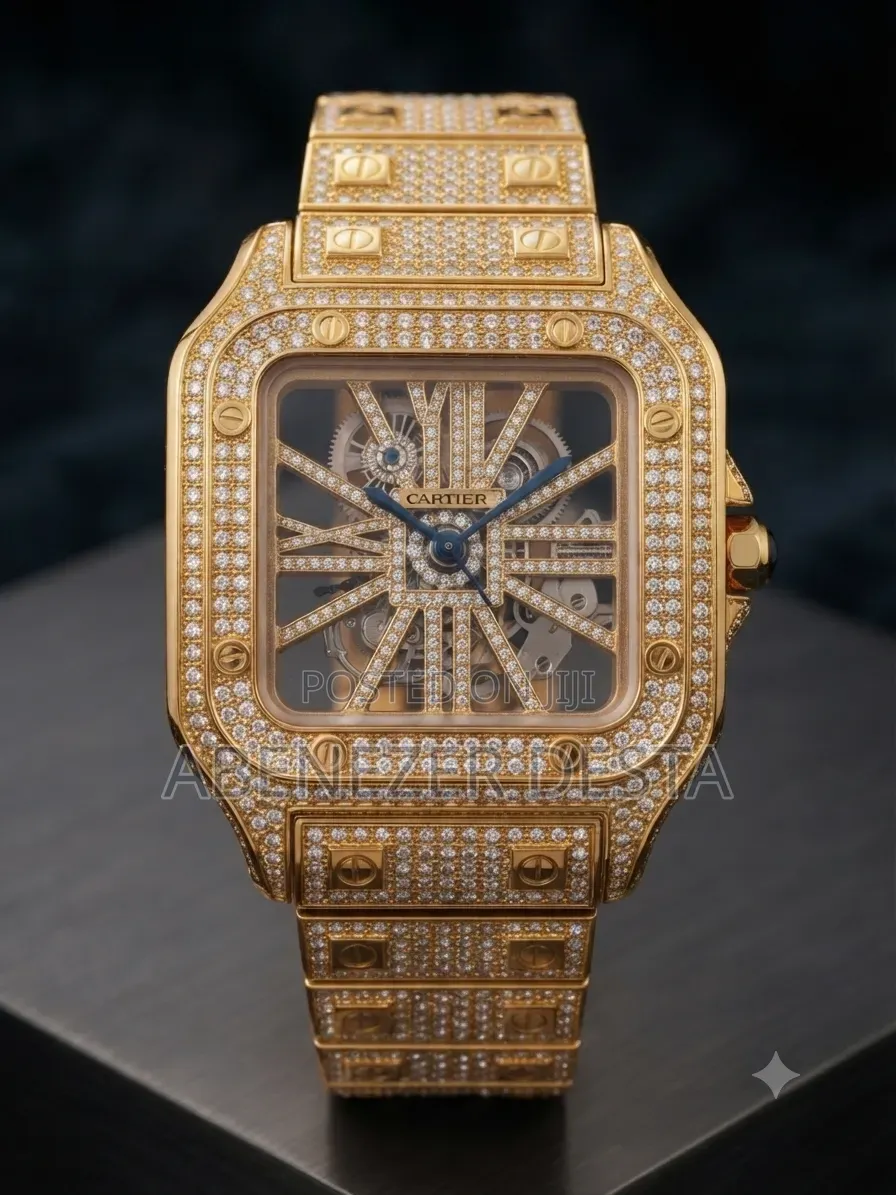 Cartier Santos Skeleton Watch Featured With a Full Diamond-Encrusted