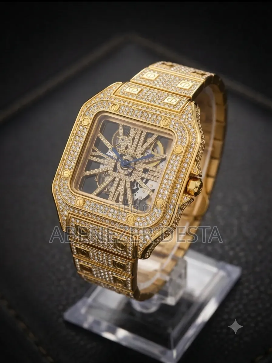 Cartier Santos Skeleton Watch Featured With a Full Diamond-Encrusted