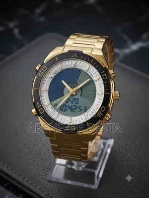 Gold-Toned Analog-Digital Wristwatch Appears to Be a Dual-Time Model