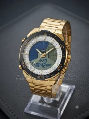 Gold-Toned Analog-Digital Wristwatch Appears to Be a Dual-Time Model