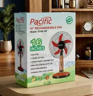 Pacific 16" Rechargeable Pedestal Fan With 3-Speed SHigh RPM Motor