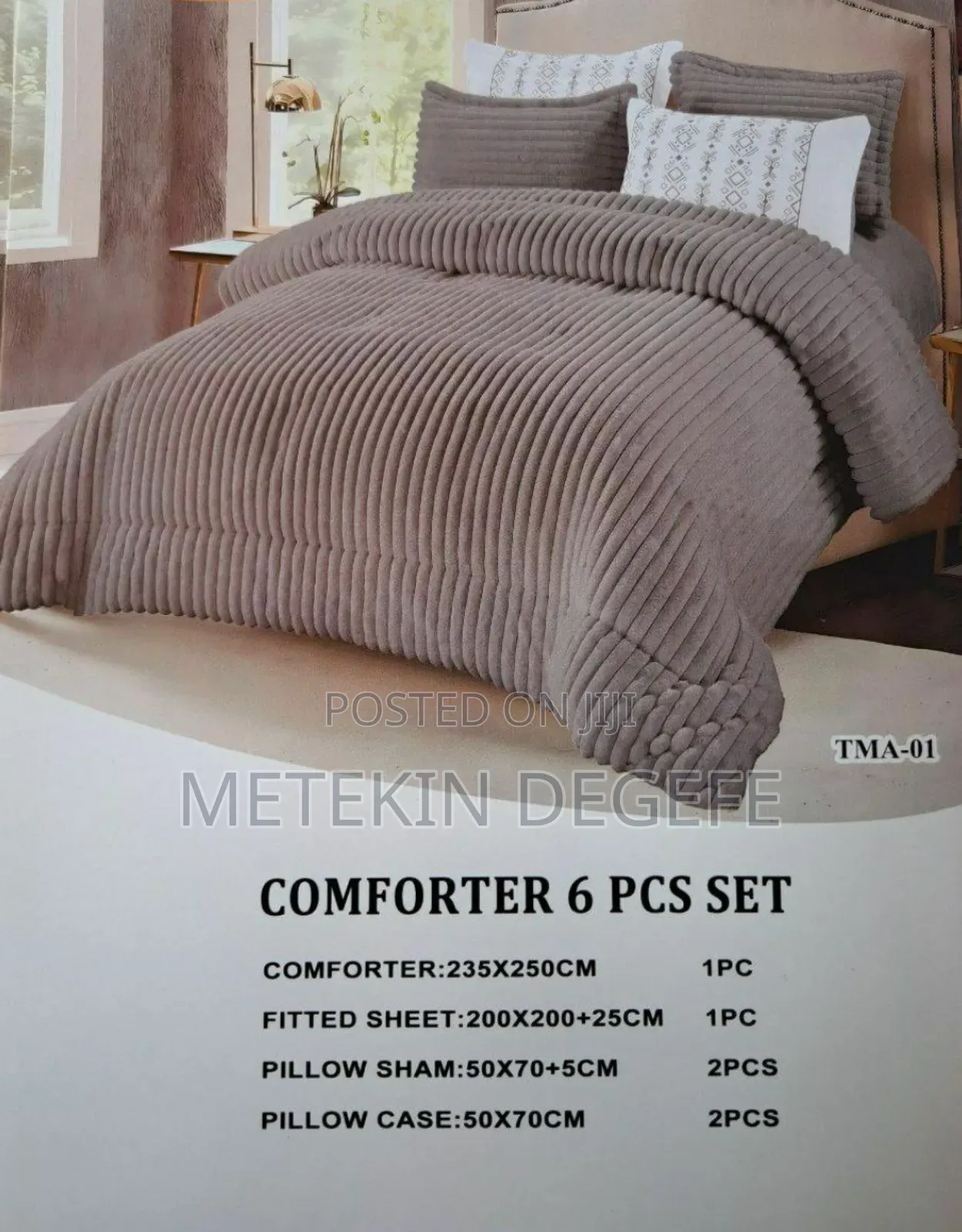 6-Piece, White Faux Fur Comforter Set Designed for Winte /ኮምፈርት