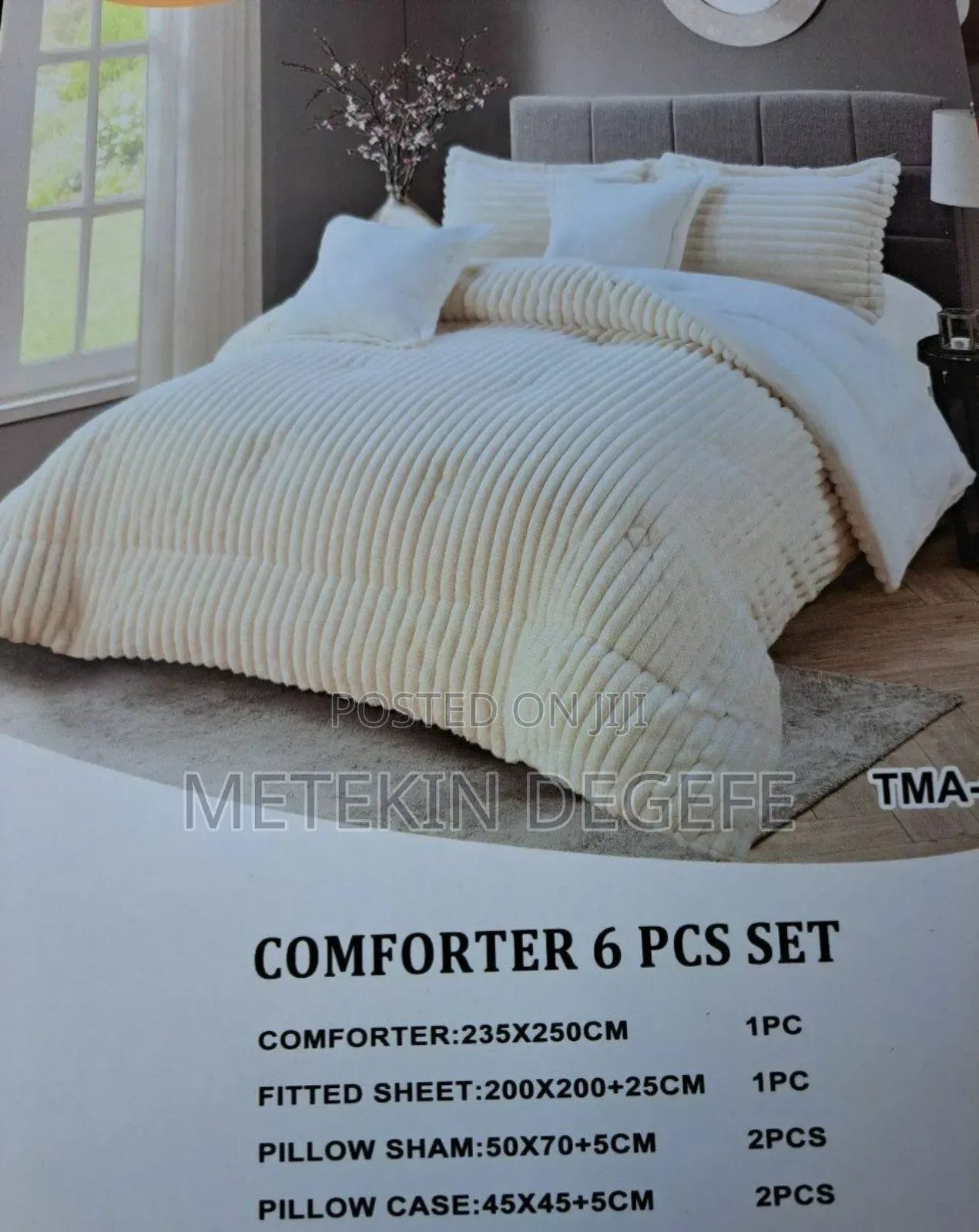 6-Piece, White Faux Fur Comforter Set Designed for Winte /ኮምፈርት