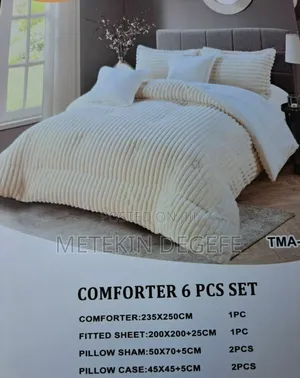 6-Piece, White Faux Fur Comforter Set Designed for Winte /ኮምፈርት