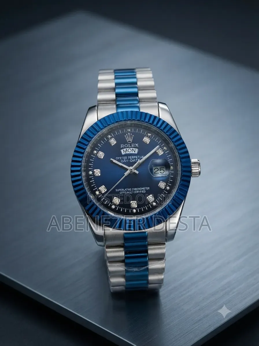 Rolex Day-Date Style Timepiece Featuring a Blue Dial With Diamond