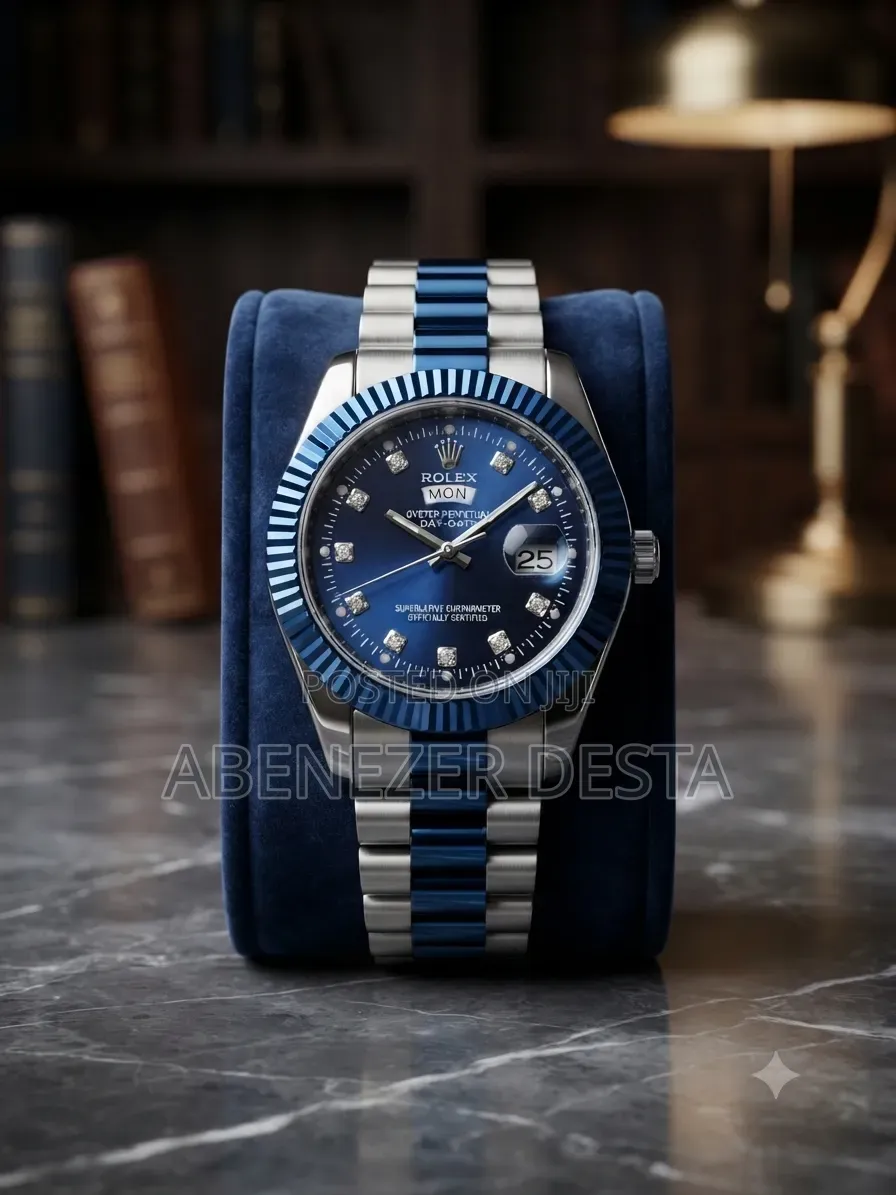 Rolex Day-Date Style Timepiece Featuring a Blue Dial With Diamond