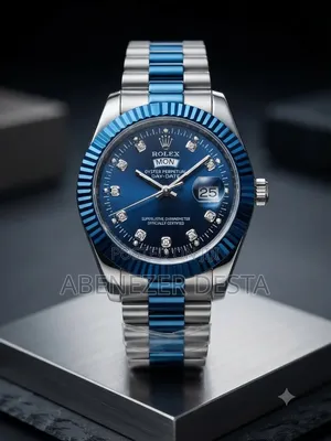 Rolex Day-Date Style Timepiece Featuring a Blue Dial With Diamond