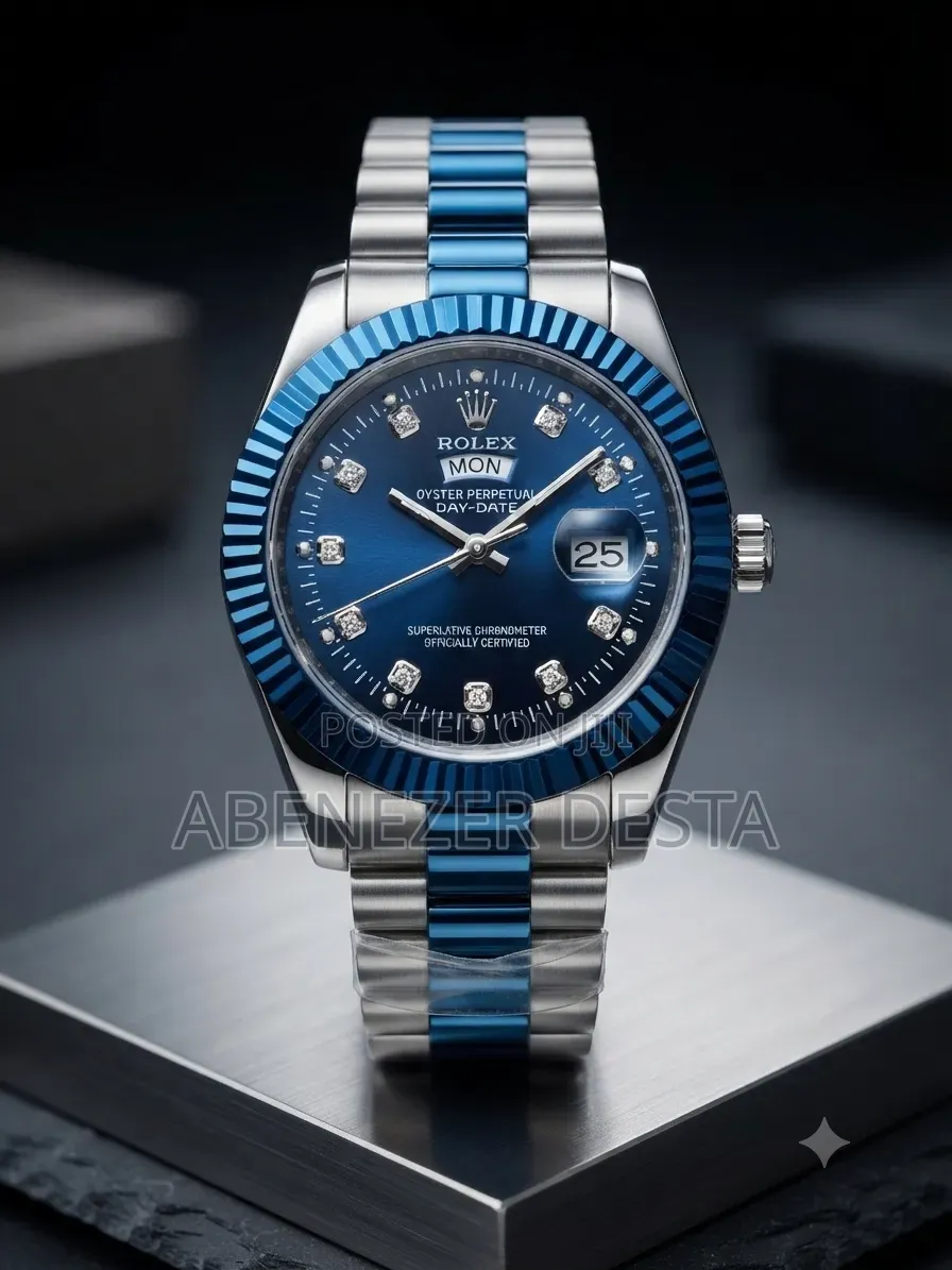 Rolex Day-Date Style Timepiece Featuring a Blue Dial With Diamond