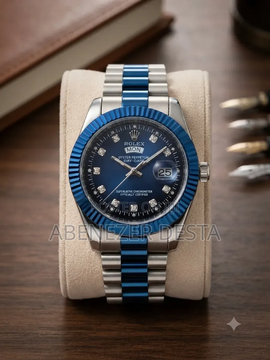 Rolex Day-Date Style Timepiece Featuring a Blue Dial With Diamond