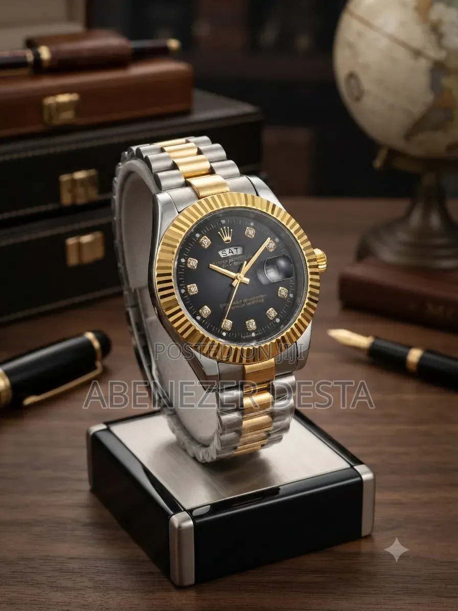 Rolex Two-Tone Men's Watch Features a Diamond- Accented Black Dial