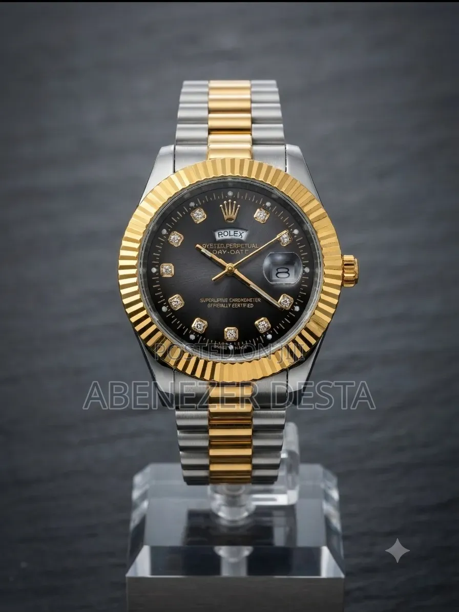 Rolex Two-Tone Men's Watch Features a Diamond- Accented Black Dial