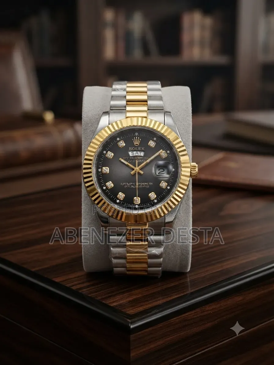 Rolex Two-Tone Men's Watch Features a Diamond- Accented Black Dial