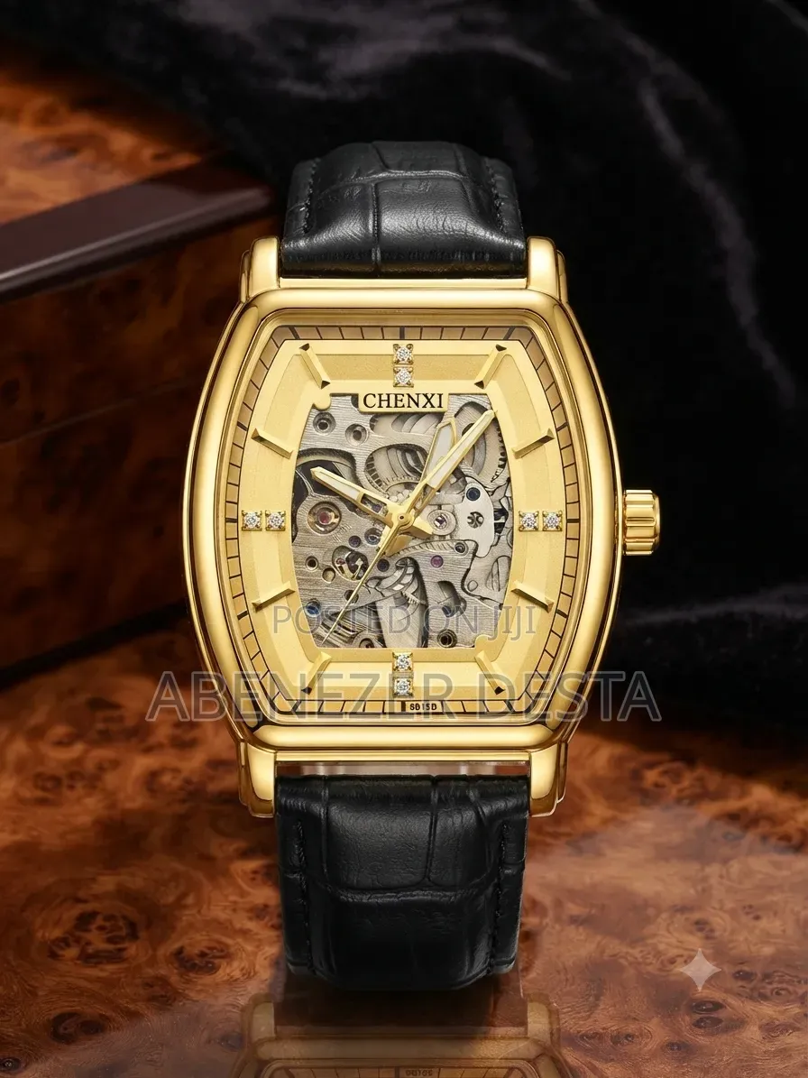 Chenxi Skeleton Dial Mechanicawatch Featuring a Rectangular Gold-Toned
