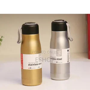 Stylish Blue Insulated Bottle With Convenient Gray Silicone Carrying