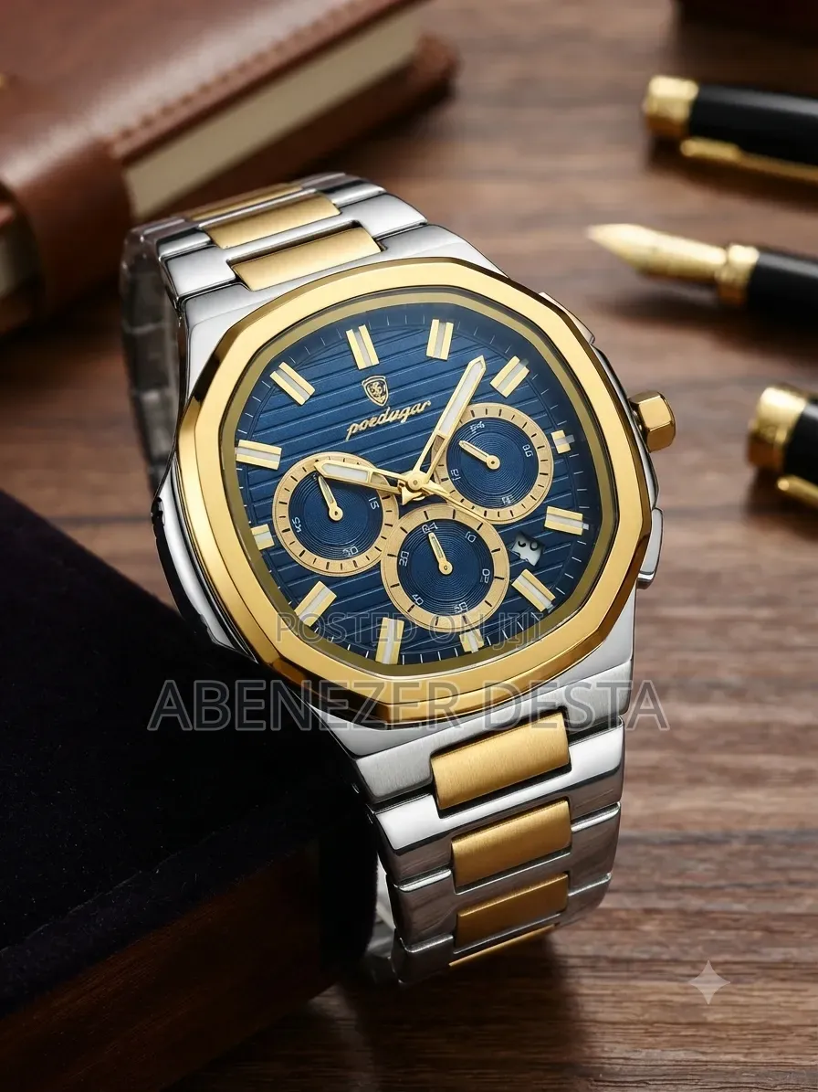 Poedagar 834 Luxury Quartz Watch for Men, Featuring a Gold and Silver