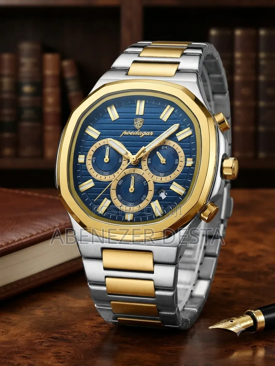 Poedagar 834 Luxury Quartz Watch for Men, Featuring a Gold and Silver