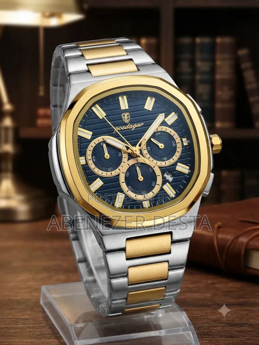 Poedagar 834 Luxury Quartz Watch for Men, Featuring a Gold and Silver