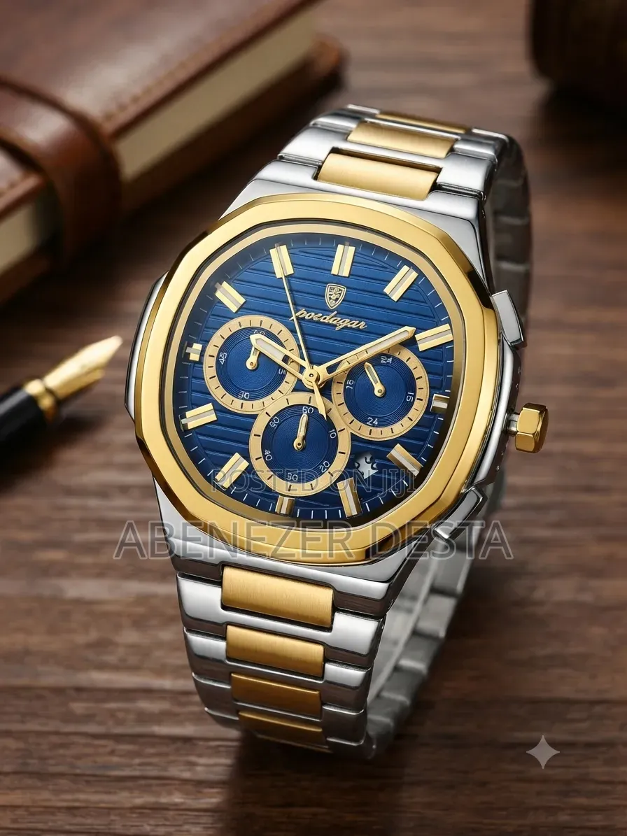 Poedagar 834 Luxury Quartz Watch for Men, Featuring a Gold and Silver