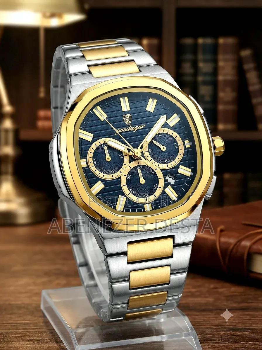 Poedagar 834 Luxury Quartz Watch for Men, Featuring a Gold and Silver