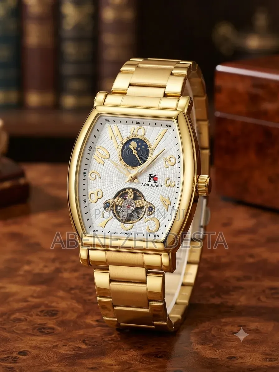 Aokulasic Mfn's Automatic Watch Features Gold-Tone Stainless Steel