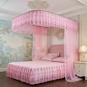 Luxurious Canopy Bed Setup With a Purple Mosquito Net Ensemble: