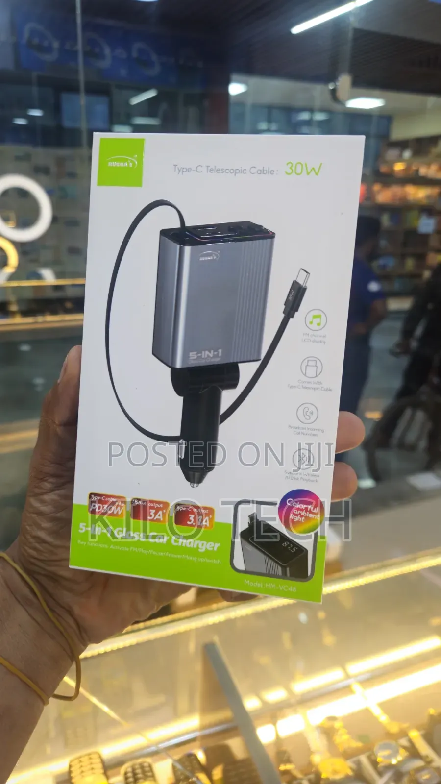 Rugga's 5-in-1 Gloss Car Charger – 30W Fast Charging FM Modulator