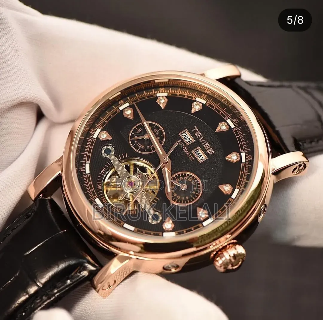 Tevise Skeleton Automatic Watch Features a Striking Black Dial