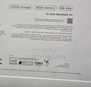 New Laptop Apple MacBook Air 2025 M4 16GB Apple M4 SSD 256GB