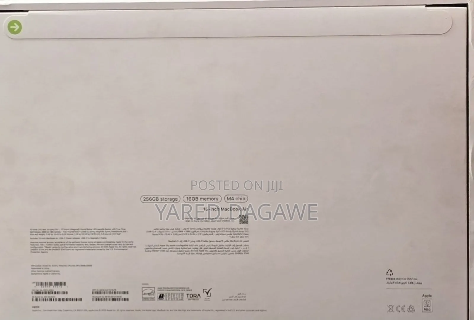 New Laptop Apple MacBook Air 2025 M4 16GB Apple M4 SSD 256GB