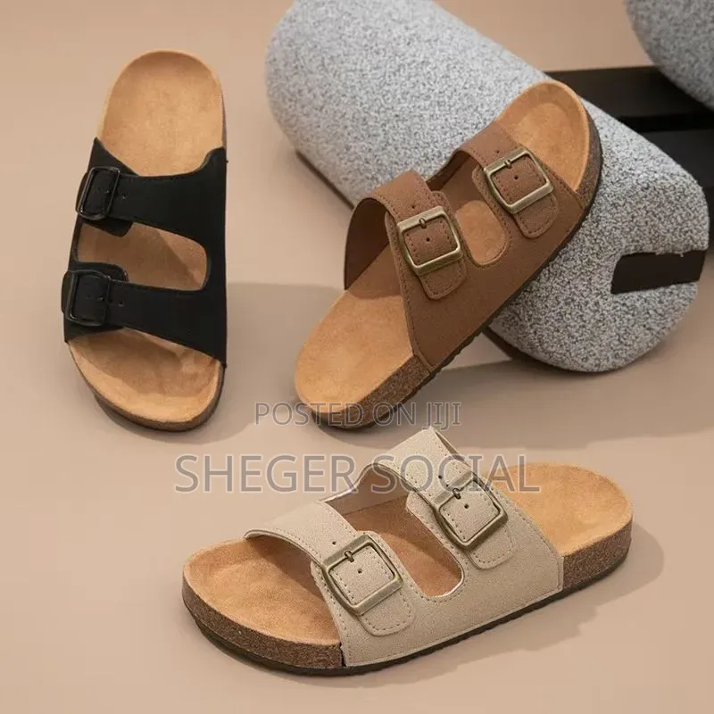 Leatheality Leather Soft Cork Two Buckle Slide Footwear for Men/Women