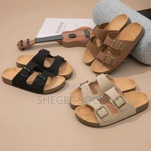 Leatheality Leather Soft Cork Two Buckle Slide Footwear for Men/Women