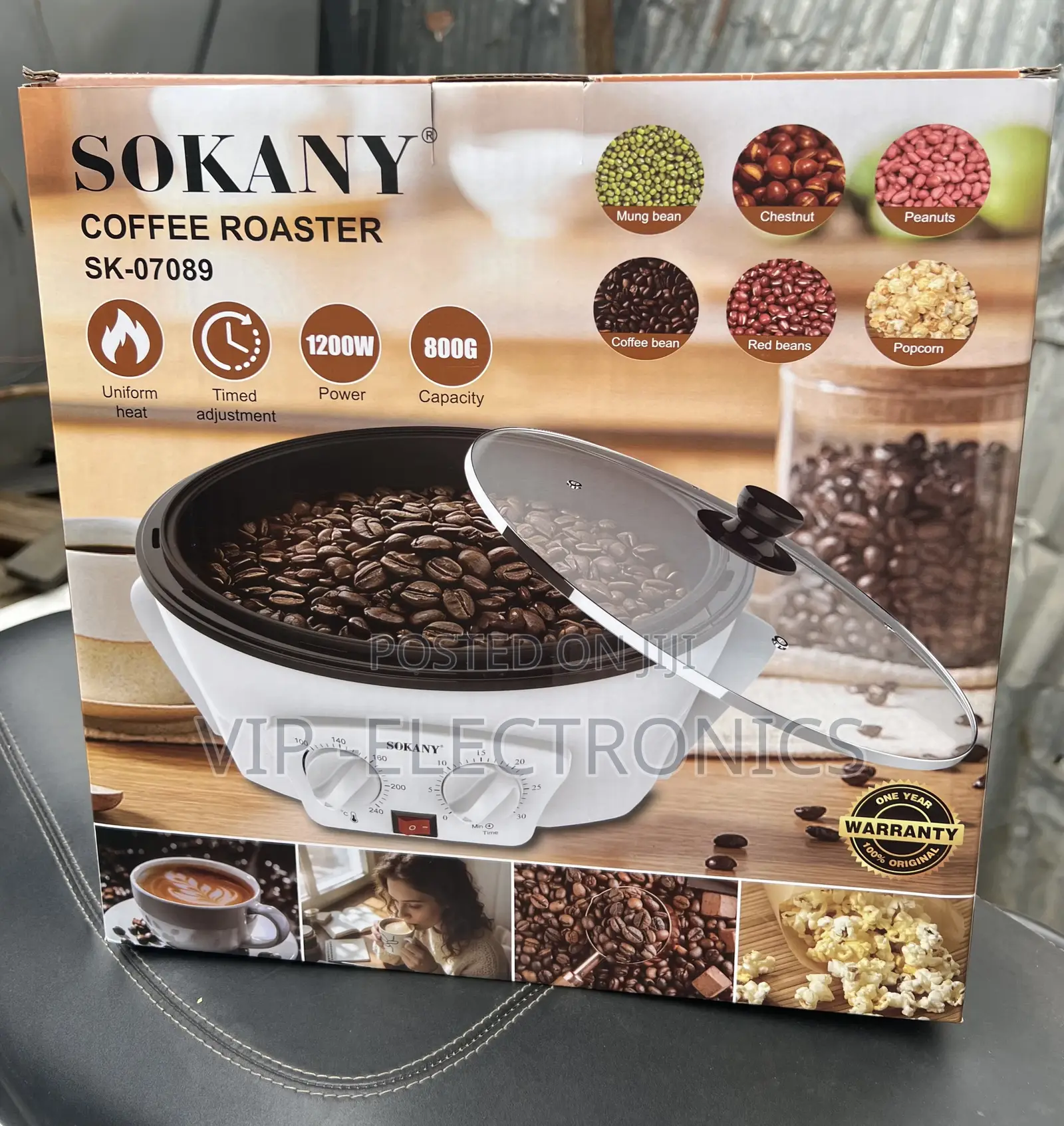 SOKANY Coffee Roaster – 1200W Electric Coffee Bean, Popcorn Roaster