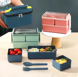 1400ml Double-Layer Stackable Bento Lunch Box With Cutlery Leak-Proof