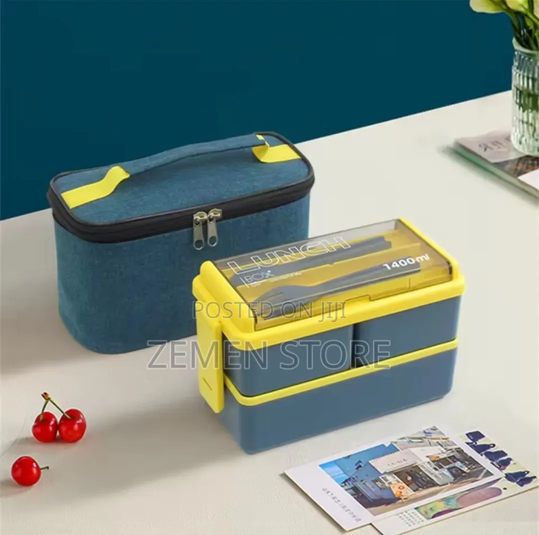 1400ml Double-Layer Stackable Bento Lunch Box With Cutlery Leak-Proof