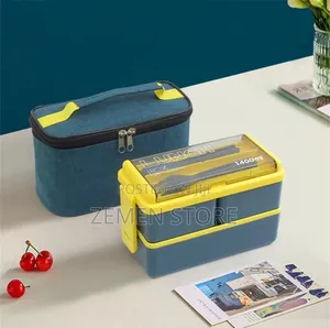 1400ml Double-Layer Stackable Bento Lunch Box With Cutlery Leak-Proof