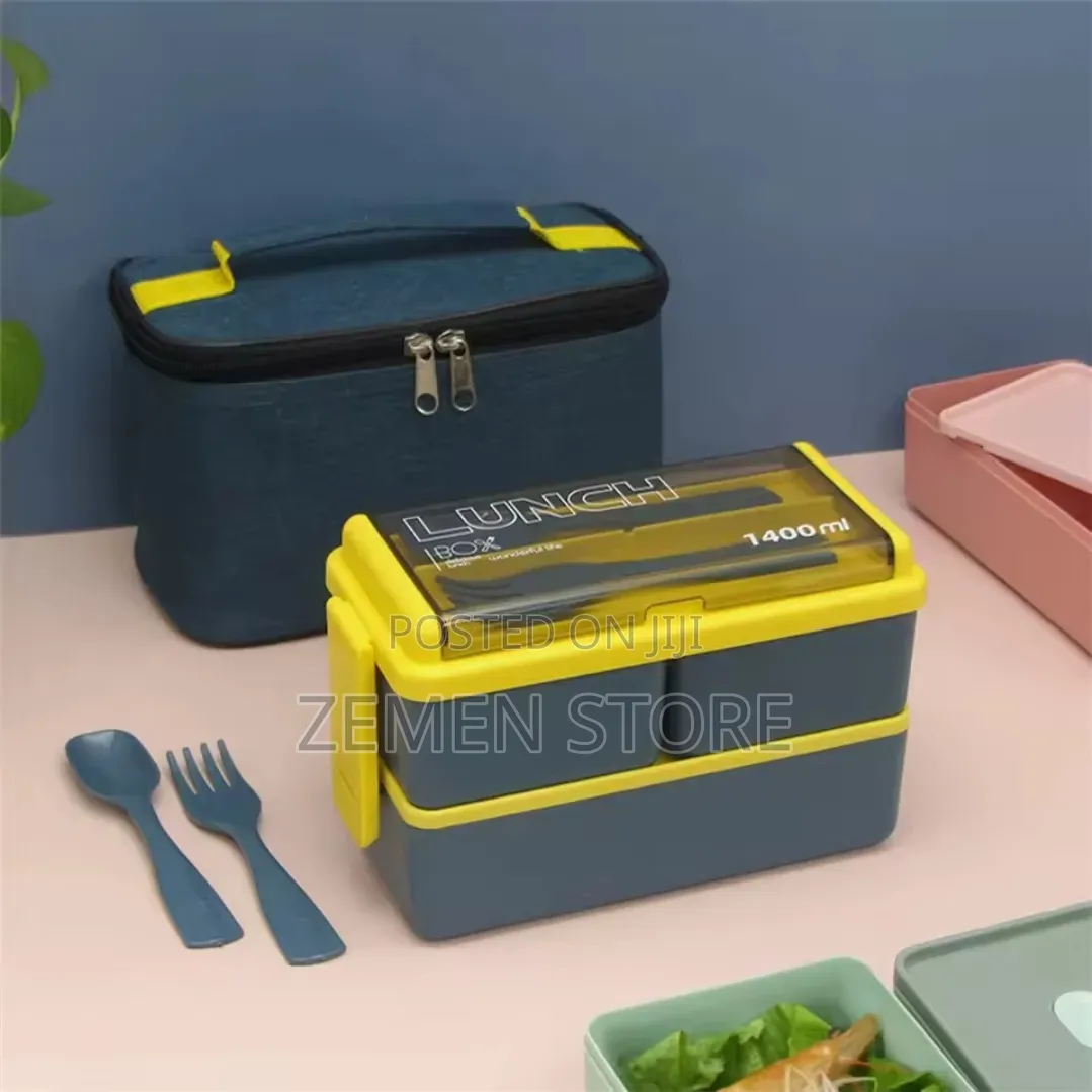 1400ml Double-Layer Stackable Bento Lunch Box With Cutlery Leak-Proof