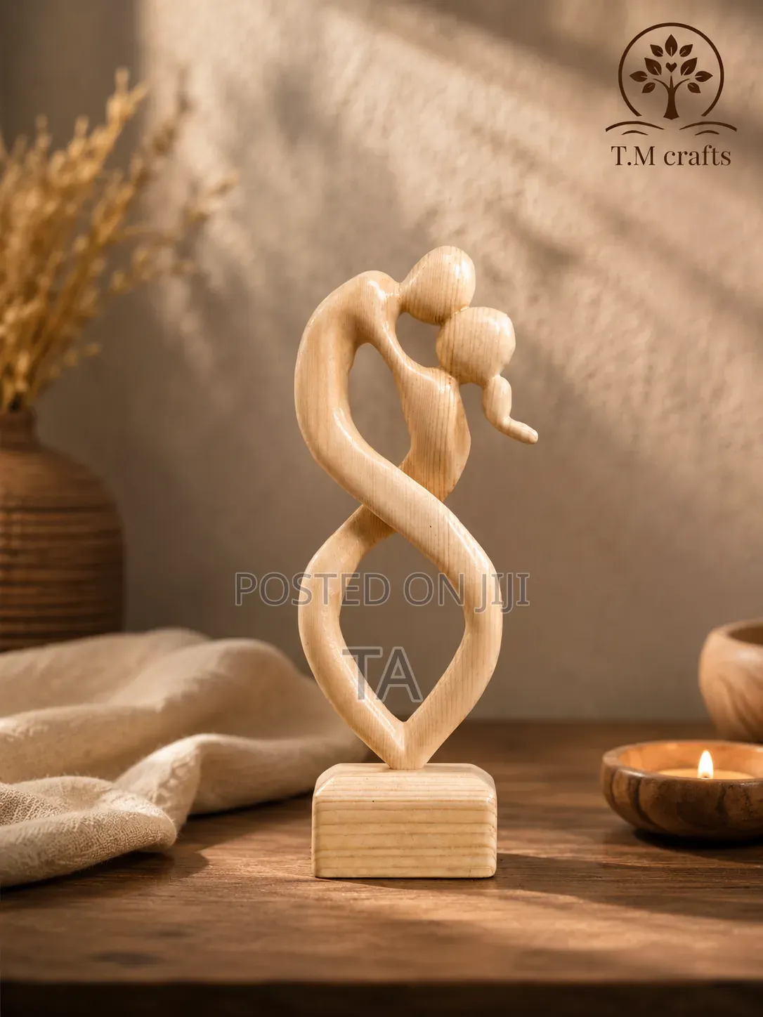 Handcrafted Wooden Couple Sculpture – A Timeless Symbol of Love