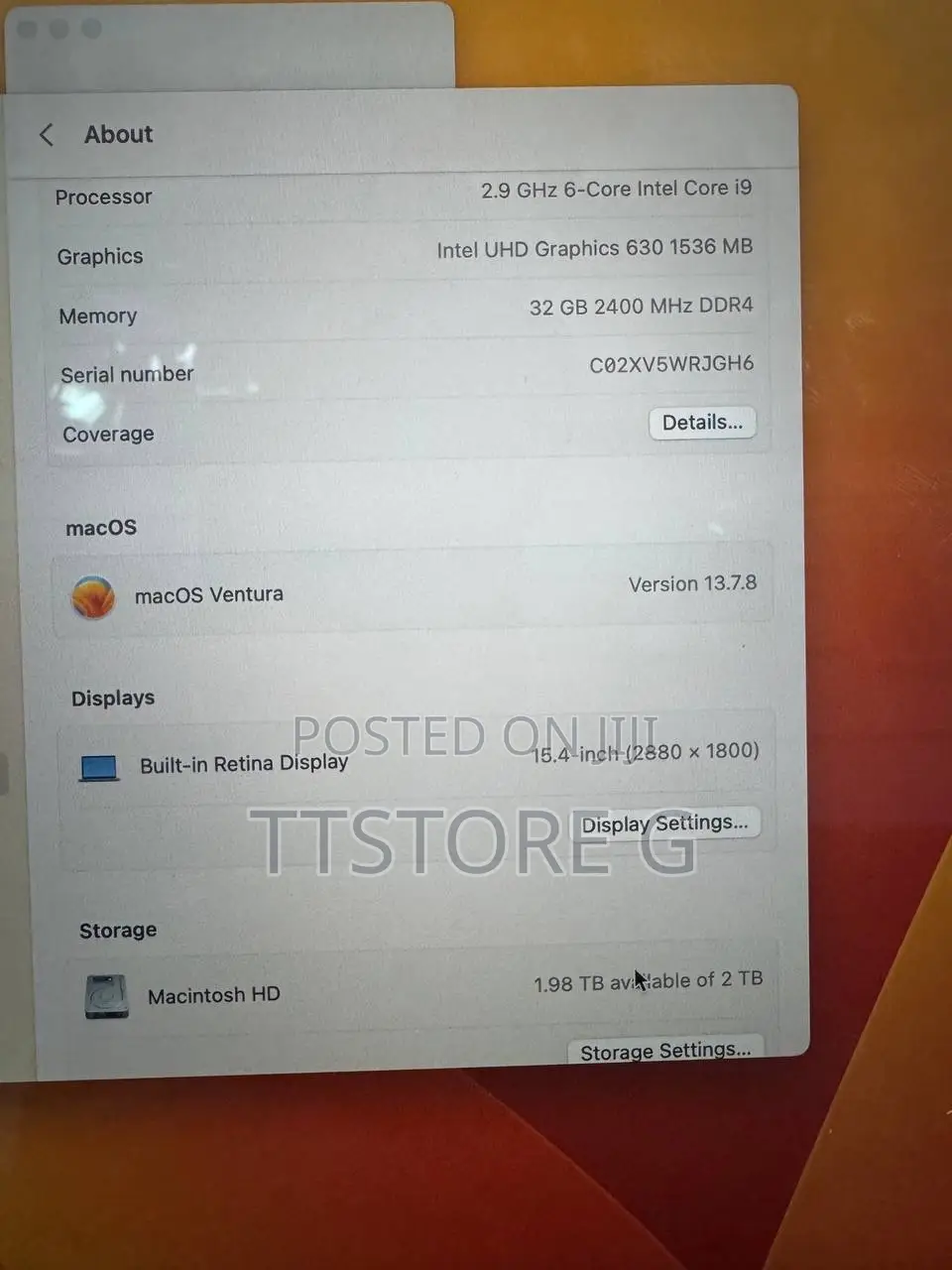 Laptop Apple MacBook Pro 2018 32GB Intel Core i9 SSD 2T