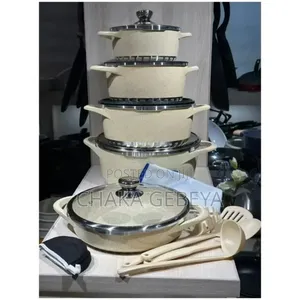 TELFORD 17‐Piece Granite Cookware Set–Pots, Pans,Glass Lids,Non‐Stick