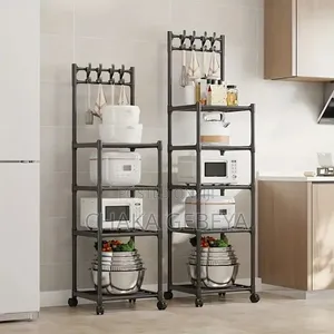 5‐Layer Hook Storage Rack – 360° Rotating Wheels, Nail‐Free