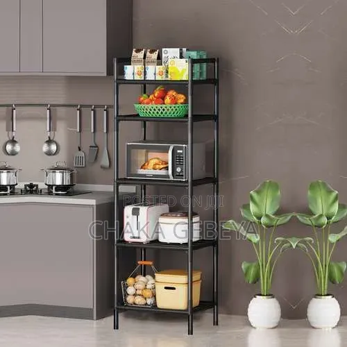 5‐Layer Hook Storage Rack – 360° Rotating Wheels, Nail‐Free