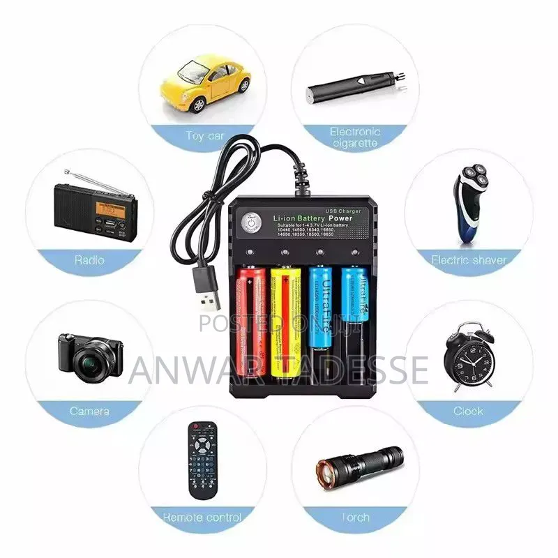 Universal 3.7V 18650 Charger Li-Ion Battery USB Independent 4 Slots