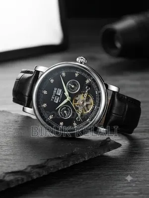 Tevise T867C Automatic Mechanical Watch Featuring a Black Leather