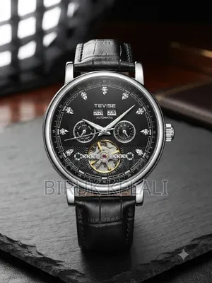 Tevise T867C Automatic Mechanical Watch Featuring a Black Leather