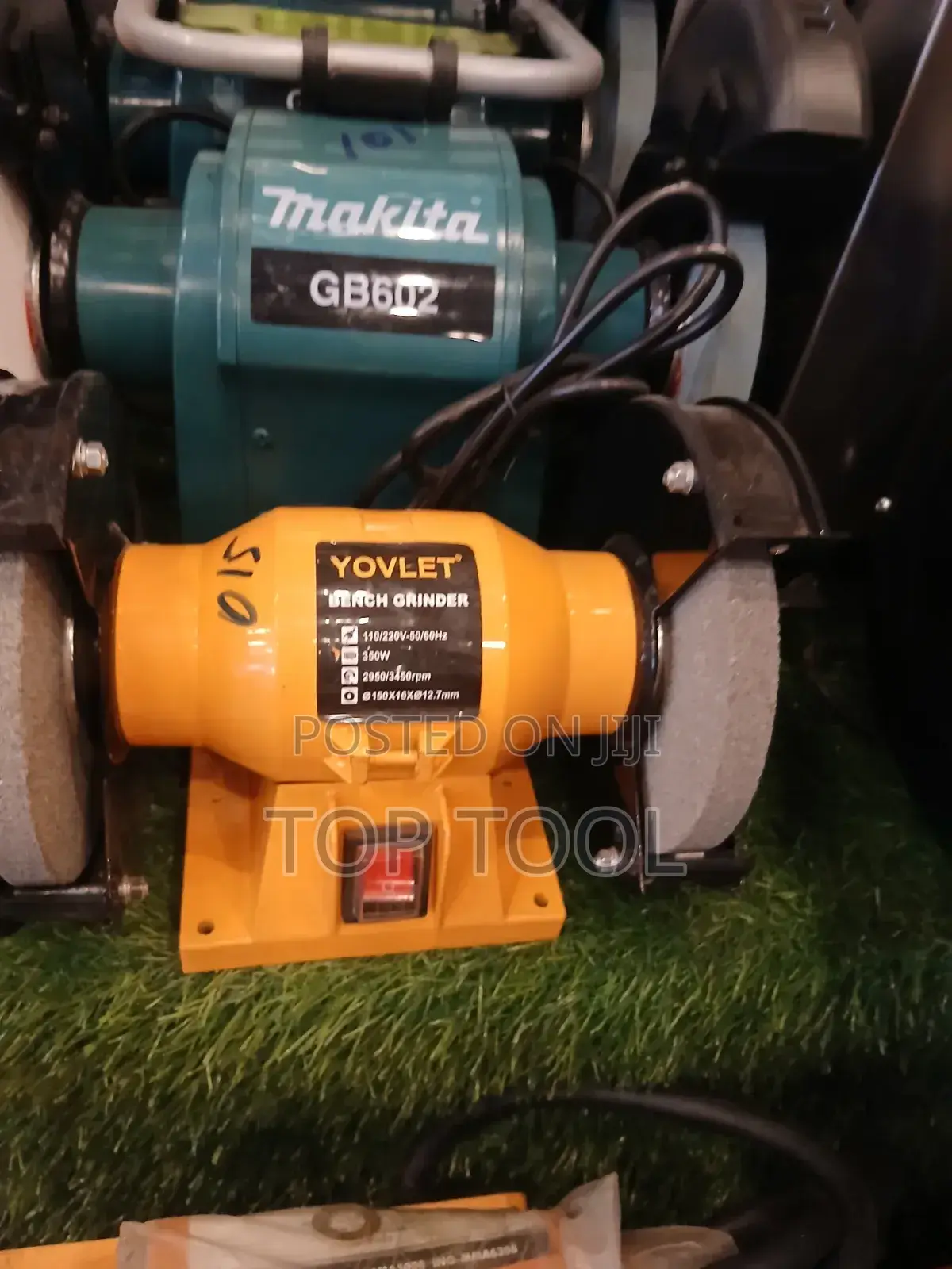Yellow Yovlet Bench Grinder Is Rated for 350W.