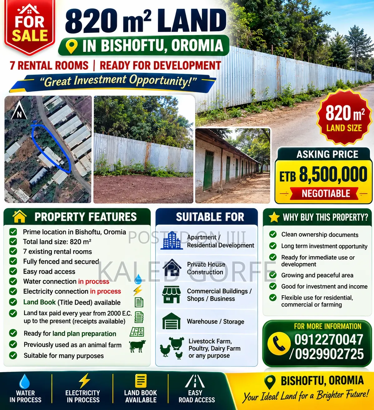 820 M2 Land for Sale – Bishoftu, Oromia