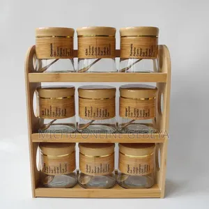 9Pcs Glass Storage Jar Set With Bamboo/ Free Delivery